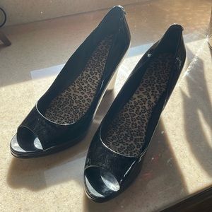 Ralph Lauren Black Patent Peep Toe Heels